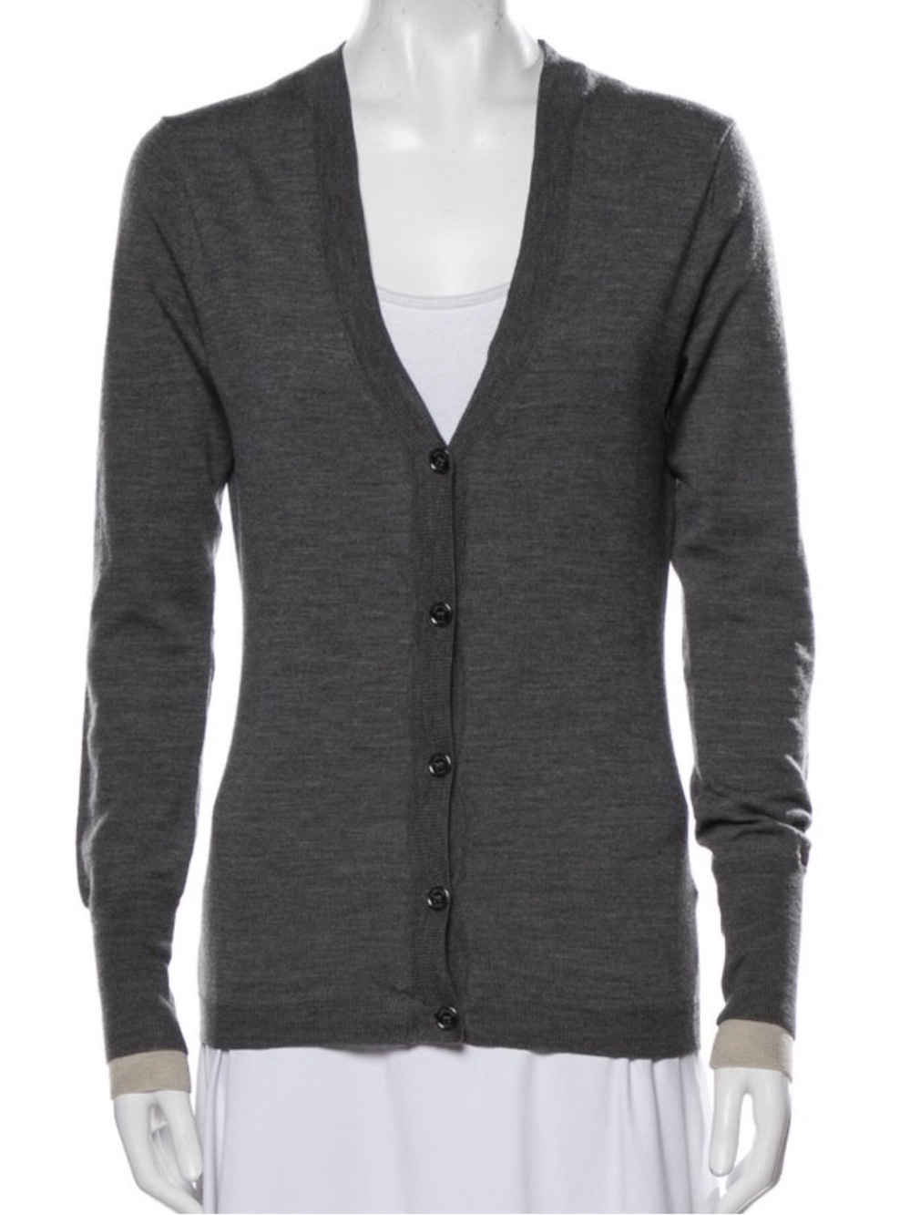 Burberry Brit Dark Charcoal Gray Merino Wool Buttoned Cardigan. Pre-Owned.